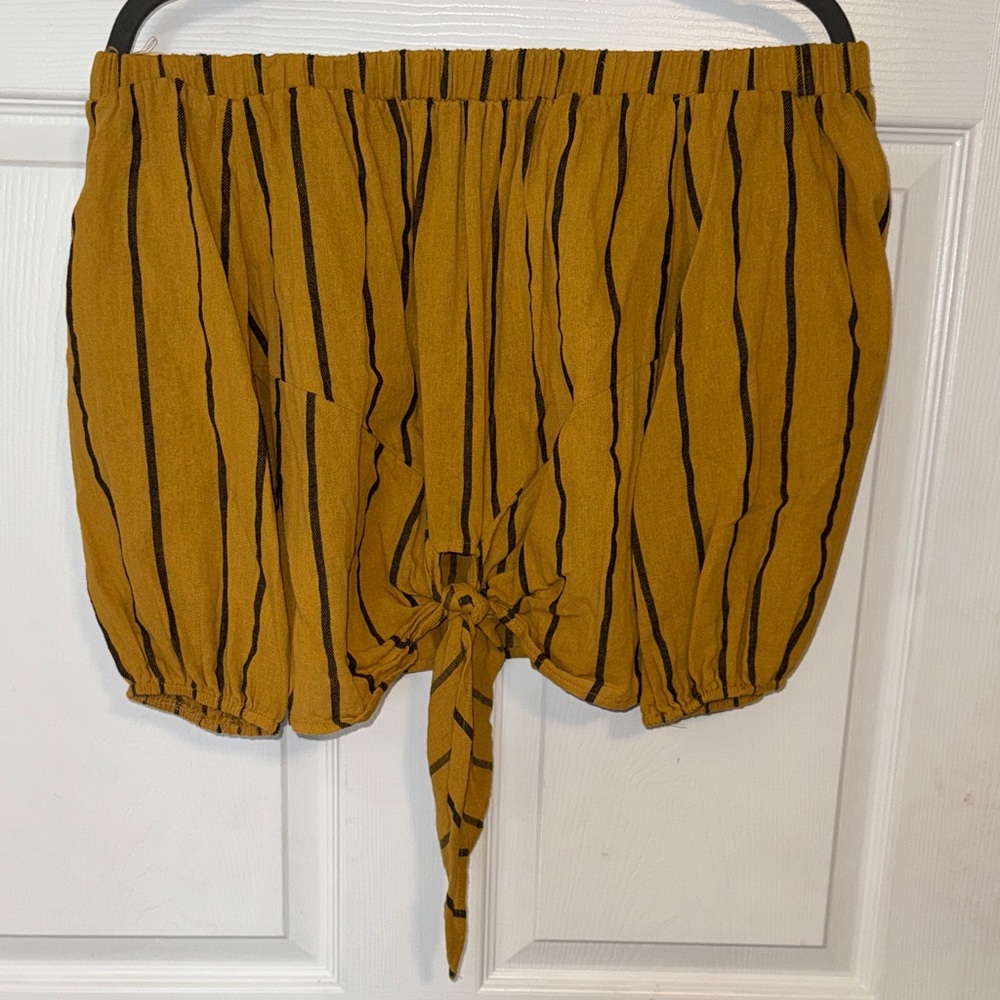 She + Sky Mustard and Black Striped Crop Top